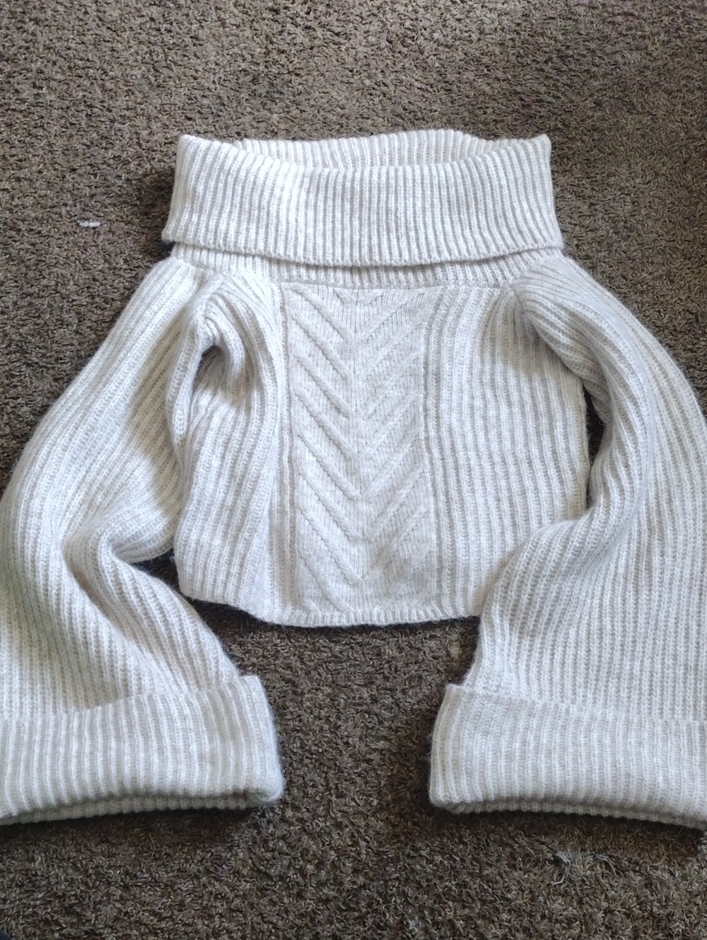 Forever 21 Cream Off-Shoulder Ribbed Turtleneck Sweater